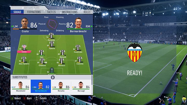 Aby przeprowadzić zmianę w trakcie meczu wejdź do menu spotkania poprzez wciśnięcie przycisku pauzy i przejdź do widoku zespołu - Zarządzanie zespołem w FUT | FIFA 19 - FIFA 19 - poradnik do gry
