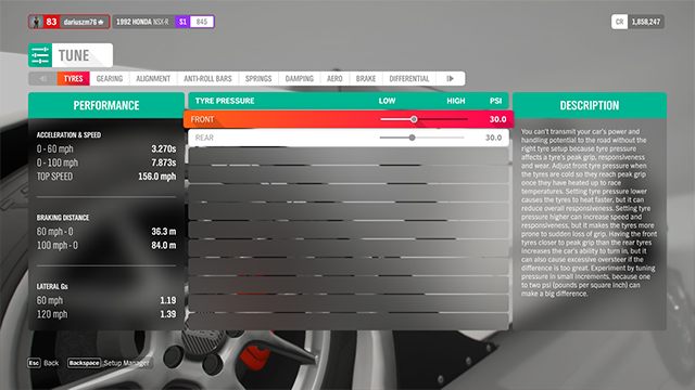 Tuning to żmudny proces regulacji zamontowanych części, by poprawić zachowanie samochodu w konkretnych warunkach. W opisie po prawej znajdziesz dokładne wyjaśnienie na co wpłyną zmiany. - Ulepszenia i tuning samochodu w Forza Horizon 4 - Forza Horizon 4 - poradnik do gry