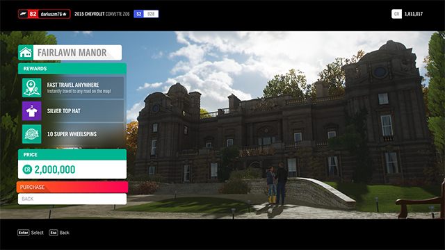 Wydanie 2 milionów kredytów na dom Fairlawn gwarantuje nam bonus w postaci szybkiej podróży do każdego miejsca na mapie. - Mapa domów gracza w Forza Horizon 4 - Forza Horizon 4 - poradnik do gry
