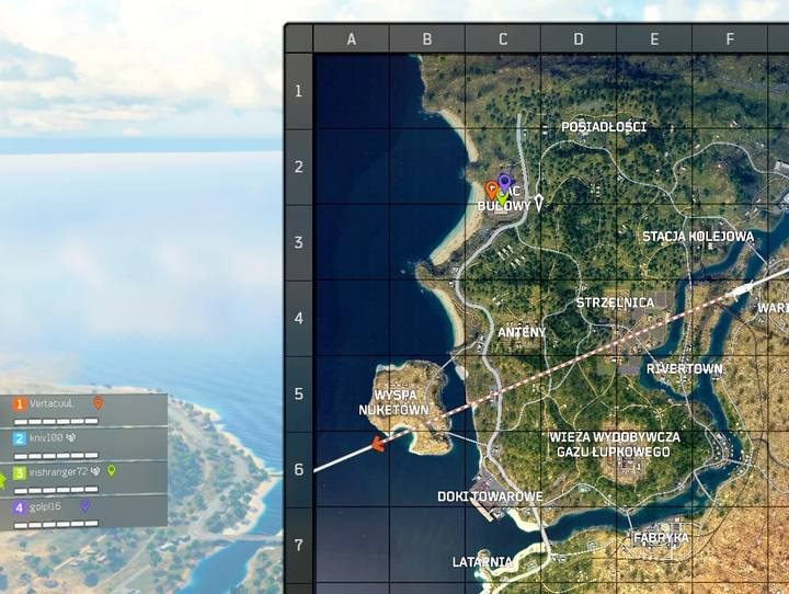 Proste znaczniki umieszczone na mapie pomagają kierować drużyną; dobrą praktyką jest przy rozpoczęciu rundy ustalanie znacznika jako propozycji miejsca zrzutu dla drużyny - Porady - Tryb Blackout w Call of Duty Black Ops 4 - Call of Duty Black Ops 4 - poradnik do gry