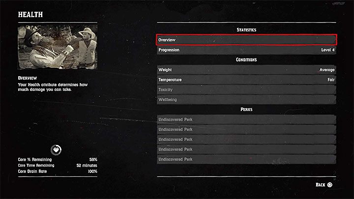 Arthur opisany jest trzema głównymi atrybutami - Red Dead Redemption 2: Rozwój postaci - wytrzymałość, zdrowie, Zabójczy instynkt - Red Dead Redemption 2 - poradnik do gry