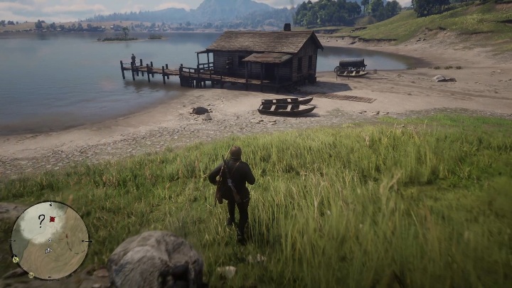 W rejonie zaznaczonym na pierwszym screenie znajdziesz chatkę rybaka - Red Dead Redemption 2: Legendarne ryby - jak łowić? - Red Dead Redemption 2 - poradnik do gry