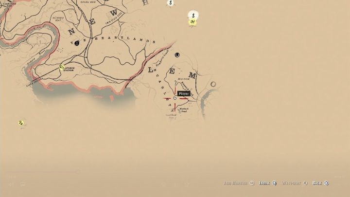 Drugą mapę znajdziesz w południowej części mapy, na zachód od miasta Saint Denis - Red Dead Redemption 2: Sztabka złota - jak zdobyć, gdzie ją sprzedać? - Red Dead Redemption 2 - poradnik do gry