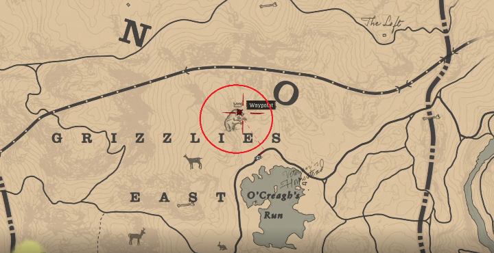 Niedźwiedź będzie poruszał się po terenie zaznaczonym na screenie powyżej - Red Dead Redemption 2: Legendarny Niedźwiedź - mapy, porady - Red Dead Redemption 2 - poradnik do gry