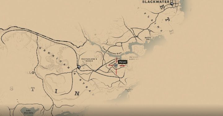 Na tę rybę trafisz idąc na zachód od Hennigans Stead, koło Stillwater Creek - Red Dead Redemption 2: Legendarny Szczupak Amerykański - mapy, porady - Red Dead Redemption 2 - poradnik do gry