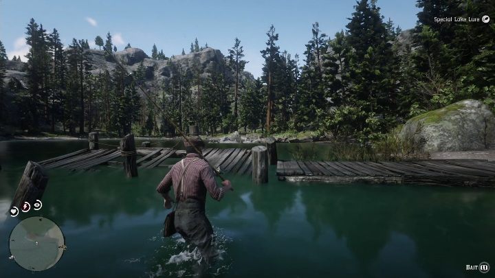 Najlepszym miejscem do zarzucenia wędki będzie pomost - Red Dead Redemption 2: Legendarny Bass czerwonooki - mapy, porady - Red Dead Redemption 2 - poradnik do gry