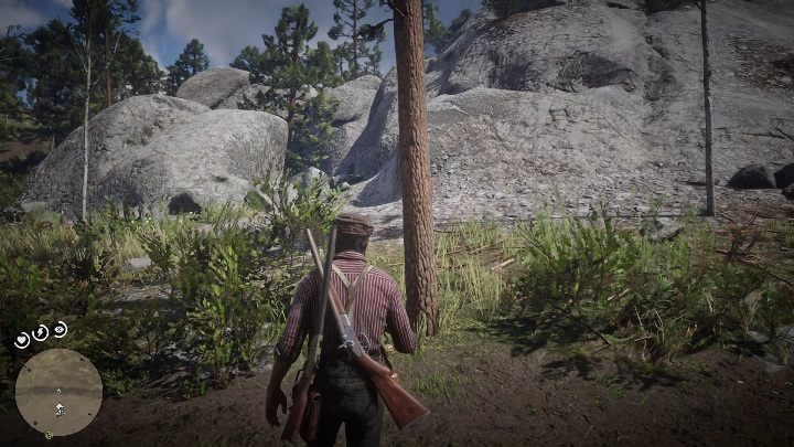 Aby odnaleźć jaskinie stań naprzeciwko skał i rozejrzyj się po okolicy - Red Dead Redemption 2: Zagadka z dziwnymi posągami, porady - Red Dead Redemption 2 - poradnik do gry