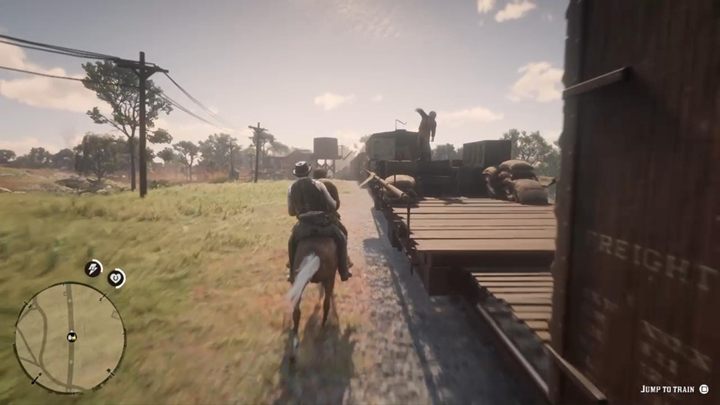 Twoim zadaniem jest jechać za pociągiem, a w kulminacyjnym momencie zbliżyć się do niego tak, by twoja postać mogła wskoczyć na pokład - Red Dead Redemption 2: Nowe południe - Solucja - Red Dead Redemption 2 - poradnik do gry