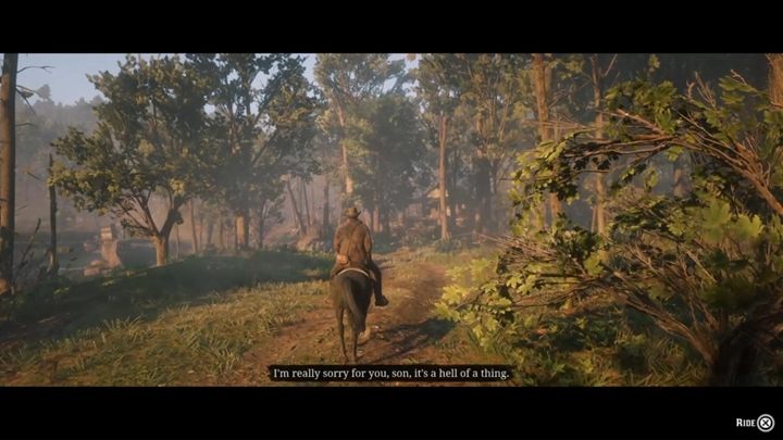 Po scence, czeka cię samotna przejażdżka przez las, która zwiastuje finał przygód Arthura - Red Dead Redemption 2: Krew, śmierć i odkupienie - Solucja - Red Dead Redemption 2 - poradnik do gry