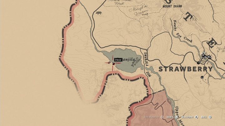 Drugi petroglif znajdziesz we wschodniej części mapy, koło jeziora Ovanijla, w okolicy Strawberry - Red Dead Redemption 2: Petroglify, rysunki naskalne - gdzie znaleźć? Lista - Red Dead Redemption 2 - poradnik do gry