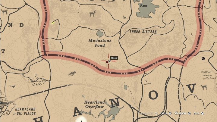 Ten petroglif znajdziesz na południe od Moonstone Pond - Red Dead Redemption 2: Petroglify, rysunki naskalne - gdzie znaleźć? Lista - Red Dead Redemption 2 - poradnik do gry