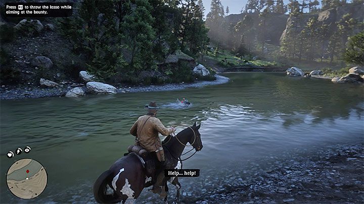 Nawet jeśli udało ci się podciągnąć Allbrighta to po chwili dobrowolnie wskoczy do rzeki - Red Dead Redemption 2: Prawdziwy olej z węża - Zadania ścigania zbiegów - Red Dead Redemption 2 - poradnik do gry