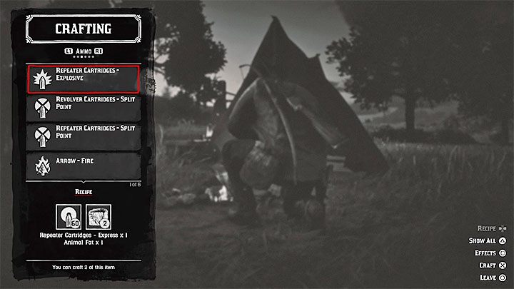 Ostatni główny wariant to wytwarzanie własnej amunicji i staje się to możliwe po dotarciu do dowolnego ogniska i wywołaniu okna craftingu - Red Dead Redemption 2: Amunicja, strzały - jak uzupełniać? - Red Dead Redemption 2 - poradnik do gry