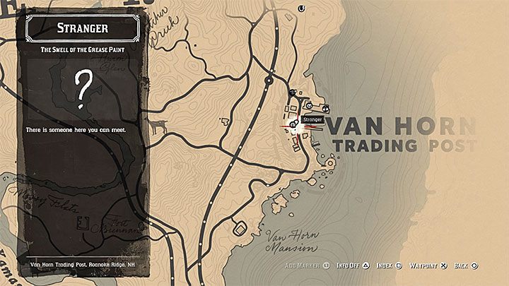 W celu rozpoczęcia misji musisz zlokalizować pokazany na obrazku znacznik pobocznego zadania - pojawi się on w saloonie w lokacji Van Horn Trading Post - Red Dead Redemption 2: Zapach świeżej farby - opis przejścia, mapa, porady - Red Dead Redemption 2 - poradnik do gry