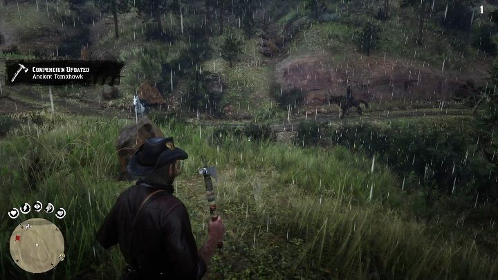 Topór znajduje się przed chatką, wbity w pień - Red Dead Redemption 2: Unikalne przedmioty do zdobycia - lista wszystkich - Red Dead Redemption 2 - poradnik do gry