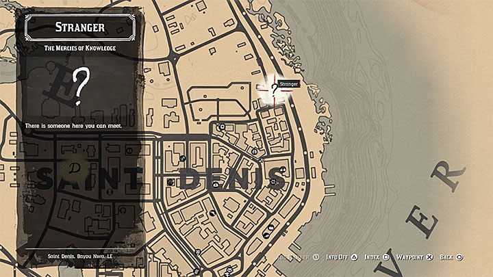 Znacznik tej pobocznej misji powinien pojawić się w mieście Saint Denis jakiś czas po tym jak przystąpisz do czwartego rozdziału kampanii - Red Dead Redemption 2: Łaska wiedzy - opis przejścia, mapa, porady - Red Dead Redemption 2 - poradnik do gry