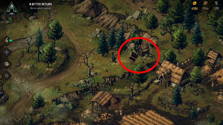 Skarb nr 1 znajduje się na skraju drogi tuż obok małej szopy - Wojna Krwi: Lyria, Mapa skarbów - Wojna Krwi Wiedźmińskie Opowieści - poradnik do gry