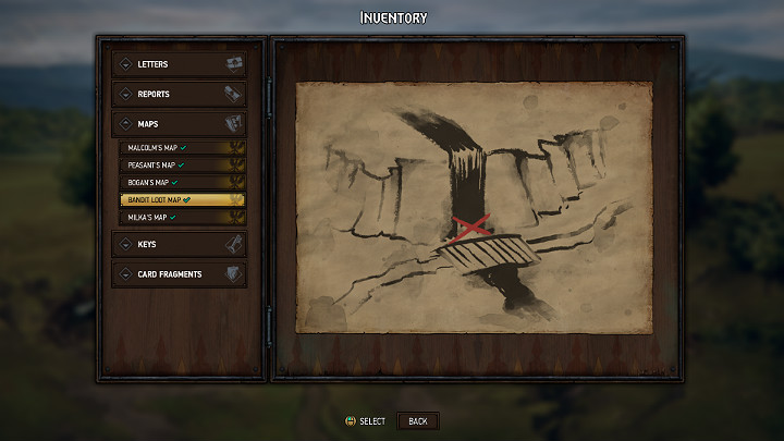 Do kolejnego skarbu prowadzi mapa, która uda Ci się wyciągnąć z chatki w której ukrywa się ranny bandyta (niebieska cyfra 3) - Wojna Krwi: Lyria, Mapa skarbów - Wojna Krwi Wiedźmińskie Opowieści - poradnik do gry