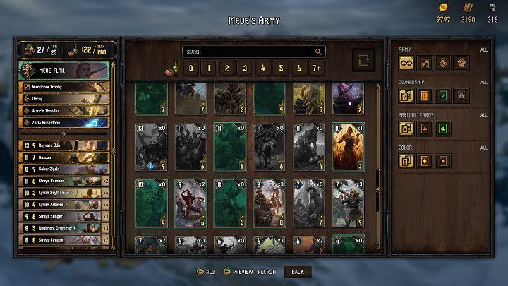 Zbyt duża ilość kart w talii zmniejsza prawdopodobieństwo trafienia na te, które są dla Ciebie istotne - Wojna Krwi: Czego NIE robić w Gwincie i Wojnie krwi? - Wojna Krwi Wiedźmińskie Opowieści - poradnik do gry