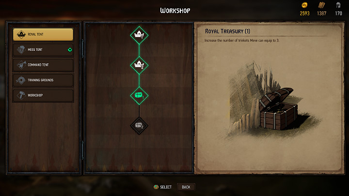 Warsztat umożliwia rozbudowanie pozostałych namiotów, aby uzyskać dodatkowe funkcje i wzmocnić armię - Wojna Krwi: Obóz - Wojna Krwi Wiedźmińskie Opowieści - poradnik do gry
