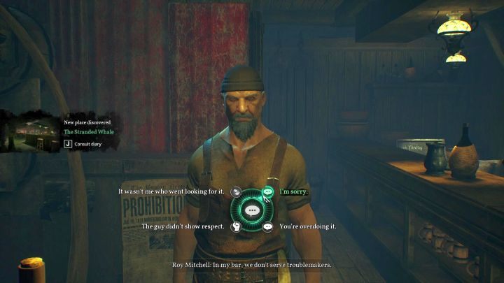 Jeśli przeprosisz barmana za swoje zachowanie, pozwoli Ci on napić się drinka. - Rozdział 2 - Darkwater Port | Solucja Call of Cthulhu - Call of Cthulhu - poradnik do gry