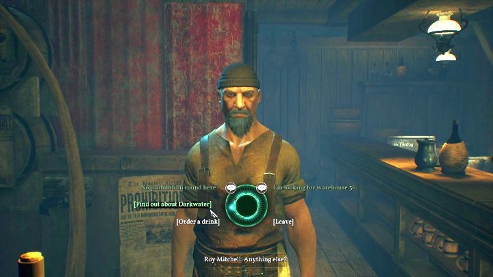 Wyczerp wszystkie opcje dialogowe podczas rozmowy z barmanem. - Rozdział 2 - Darkwater Port | Solucja Call of Cthulhu - Call of Cthulhu - poradnik do gry