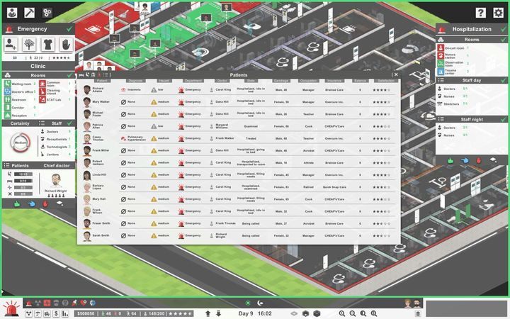 Tutaj możesz zobaczyć konkretnie, które łóżka są zajęte, a które wolne - Opis interfejsu w Project Hospital - Project Hospital - poradnik do gry
