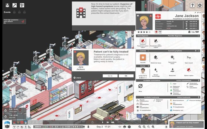 Zdjęcie przedstawia kartę pacjenta - to tutaj możesz przejąć kontrolę nad jego leczeniem, a także ustawić go jako skrót na pasku. - Opis interfejsu w Project Hospital - Project Hospital - poradnik do gry