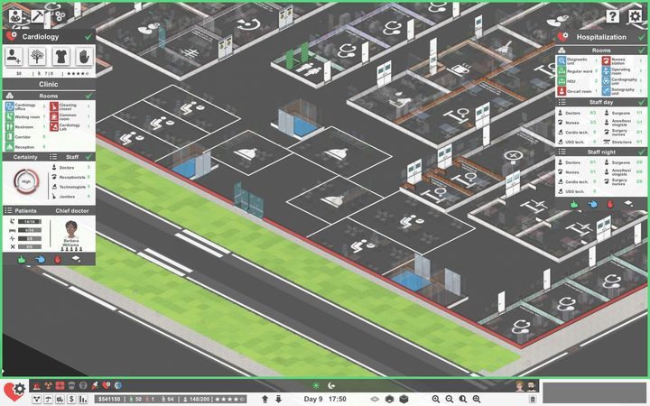 Na ekranie zarządzania możesz zobaczyć wymagania do poprawnego działania oddziału kardiologii. - Oddział kardilogii w Project Hospital - Project Hospital - poradnik do gry
