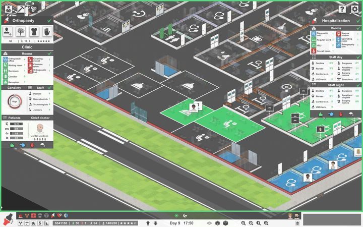 Na ekranie zarządzania możesz zobaczyć wymagania do poprawnego działania oddziału ortopedii. - Oddział ortopedii w Project Hospital - Project Hospital - poradnik do gry