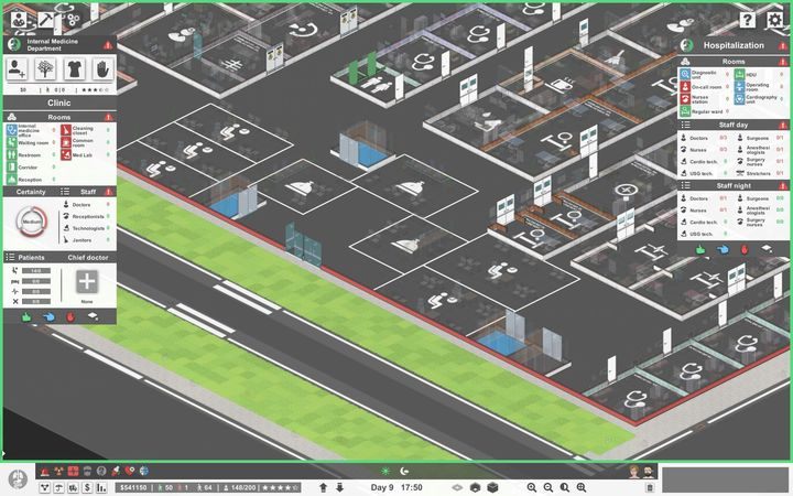 Na ekranie zarządzania możesz zobaczyć wymagania do poprawnego działania oddziału wewnętrznego. - Oddział medycyny wewnętrznej w Project Hospital - Project Hospital - poradnik do gry