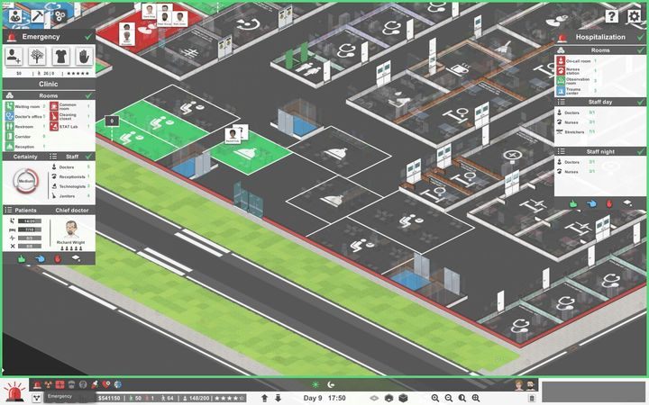 Na ekranie zarządzania możesz zobaczyć wymagania do poprawnego działania oddziału ratunkowego. - Odział ratunkowy / urazowy w Project Hospital - Project Hospital - poradnik do gry