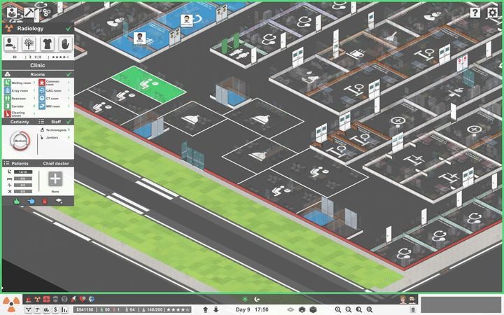 Na ekranie zarządzania możesz zobaczyć wymagania do poprawnego działania oddziału radiologii. - Oddział radiologii w Project Hospital - Project Hospital - poradnik do gry