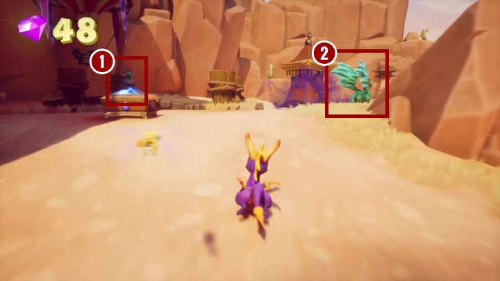 Tuż obok miejsca, w którym wyszedłeś na ten obszar znajdziesz przejście do poziomu Dry Canyon - Strażnicy Pokoju - Solucja Spyro the Dragon - Spyro Reignited Trilogy - poradnik do gry