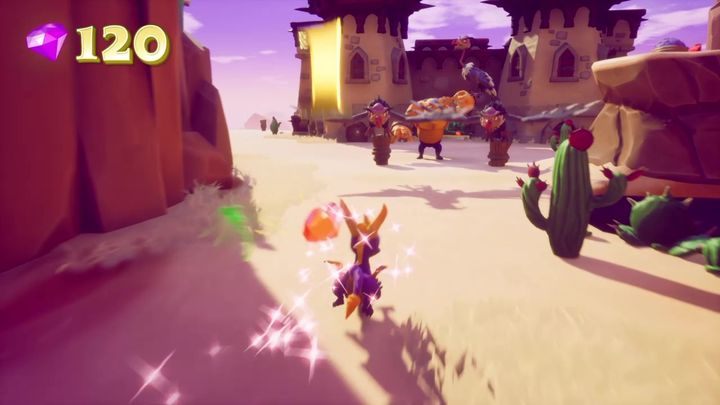 Po wyjściu z tunelu znajdziesz się na dużym otwartym terenie z zamkiem po środku - Wyschnięty Kanion - Solucja Spyro the Dragon - Spyro Reignited Trilogy - poradnik do gry