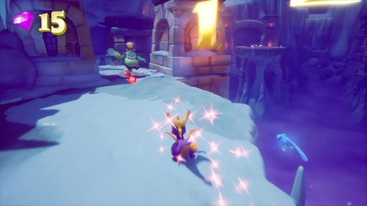 Idąc tą ścieżką mimowolnie dotrzesz do pierwszego smoka do uratowania - Lodowa Pieczara - Solucja Spyro the Dragon - Spyro Reignited Trilogy - poradnik do gry