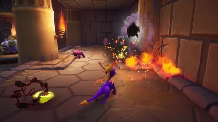 Po pierwszej jamie ze spadającymi kamieniami, trafisz do pomieszczenia z drabiną - Jajka | Tajemnice i Sekrety w Spyro: Year Of The Dragon - Spyro Reignited Trilogy - poradnik do gry