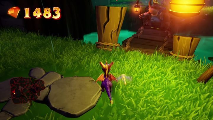 Udaj się dalej w kierunku mostu, na którym stoi nosoróg - Upiorne Bagno - Solucja do Spyro: Year Of The Dragon - Spyro Reignited Trilogy - poradnik do gry