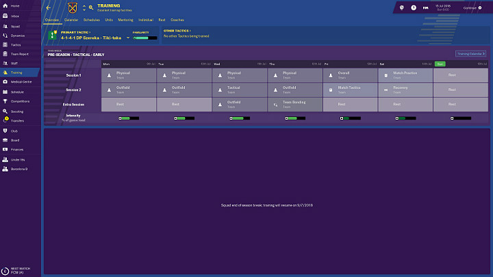 Kolejną bardzo istotną sprawą przy planowaniu treningów jest intensywność - Treningi w Football Manager 2019 - Football Manager 2019 - poradnik do gry