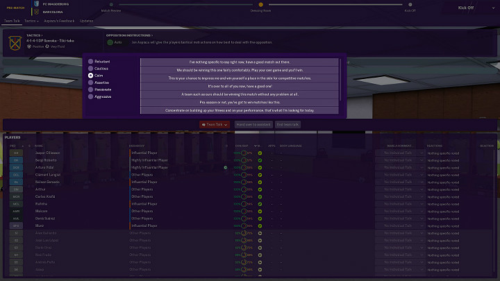 Przed wprowadzeniem zawodników na murawę boiska masz ostatnią szansę na to, aby odpowiednio zmotywować ich do gry - Jak wygrać mecz w Football Manager 2019? - Football Manager 2019 - poradnik do gry