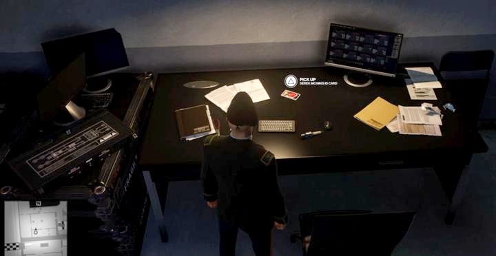 ID McInnisa na jego biurku, za laboratorium w sąsiednim pomieszczeniu - Wyzwania: wyczyny w misji Linia Mety (Miami) | Hitman 2 - Hitman 2 - poradnik do gry