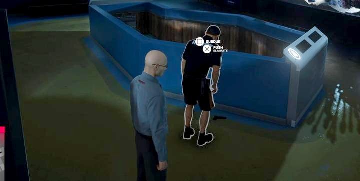 Popchnij kogoś do basenu w akrwarium - najłatwiej strażnika, który tam pilnuje - Wyzwania: wyczyny w misji Linia Mety (Miami) | Hitman 2 - Hitman 2 - poradnik do gry