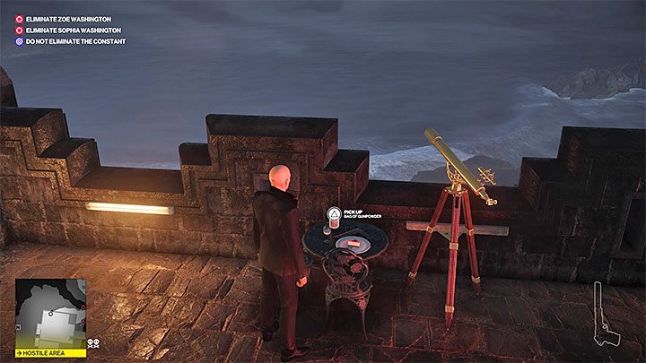 Proch strzelniczy odnajdziesz z kolei na dachu wieży Stałej - Zamordowanie Zoe Washington w misji Stowarzyszenie Arki | Hitman 2 - Hitman 2 - poradnik do gry