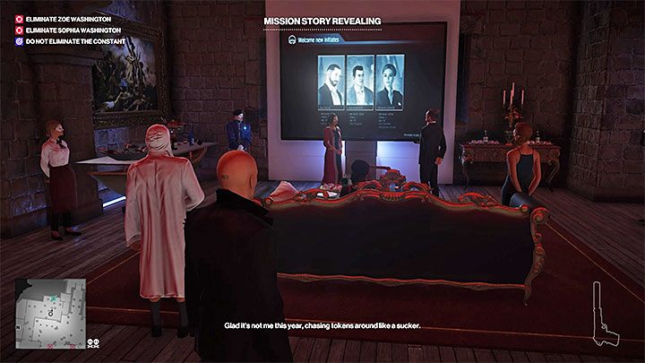 O trwających poszukiwaniach skarbów możesz dowiedzieć się odwiedzając lożę Patronów (Patrons Lounge) - znajduje się ona na poziomie 1 tuż obok głównego wejścia oraz dolnego dziedzińca - Misje fabularne w misji Stowarzyszenie Arki | Hitman 2 - Hitman 2 - poradnik do gry