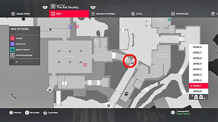 Po spełnieniu wszystkich wymagań musisz dotrzeć do drzwi dla nowicjuszy (Initiation Door) - są one zaznaczone na dołączonym obrazku - Misje fabularne w misji Stowarzyszenie Arki | Hitman 2 - Hitman 2 - poradnik do gry