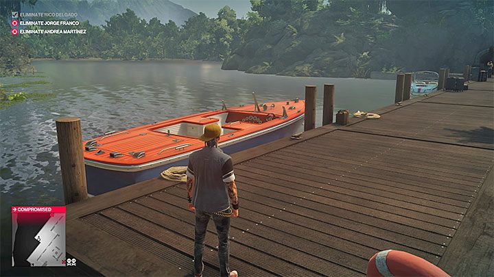 Łódź jest zacumowana w przystani na terenie posiadłości Rico Delgado - Opuszczenie Santa Fortuny w misji Trzygłowy wąż w Hitman 2 - Hitman 2 - poradnik do gry