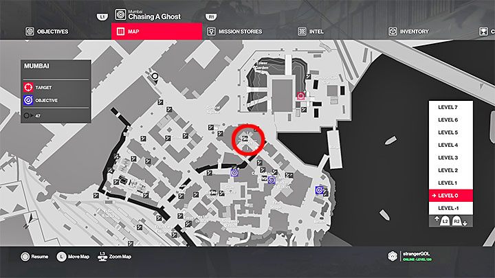 Dotrzyj do zaznaczonej na powyższym obrazku dzielnicy spożywczej (Food District), która znajduje się w niewielkiej odległości na południowy-wschód od domyślnego miejsca rozpoczęcia misji - Jak łatwo zidentyfikować Maelstroma w misji Pościg za zjawą? | Hitman 2 - Hitman 2 - poradnik do gry