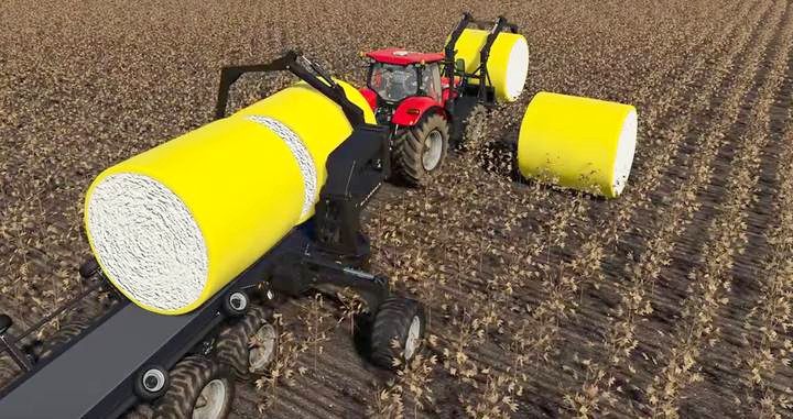 Najlepszą konfiguracją jest wykorzystanie McCormack Cotton Tag Trailer i Cotton Wheelie Grab na przód ciągnika, by móc transportować jednocześnie 5 bel bawełny - Farming Simulator 19: John Deere Cotton DLC - Farming Simulator 19 - poradnik do gry