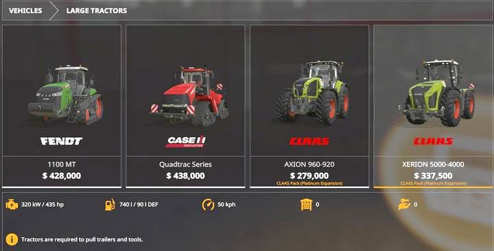 W kategorii ciężkich ciągników znajdziemy dwa nowe pojazdy: CLAAS AXION 960-920 to dość przeciętny ciągnik, za średnie pieniądze - Farming Simulator 19: Platinum Expansion (CLAAS Pack) - Farming Simulator 19 - poradnik do gry