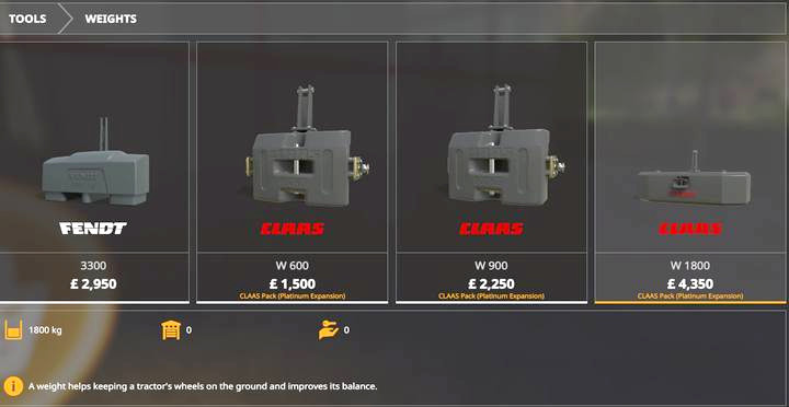 Ciekawostką są nowe obciążniki CLAAS W600/W800/W1800 - Farming Simulator 19: Platinum Expansion (CLAAS Pack) - Farming Simulator 19 - poradnik do gry